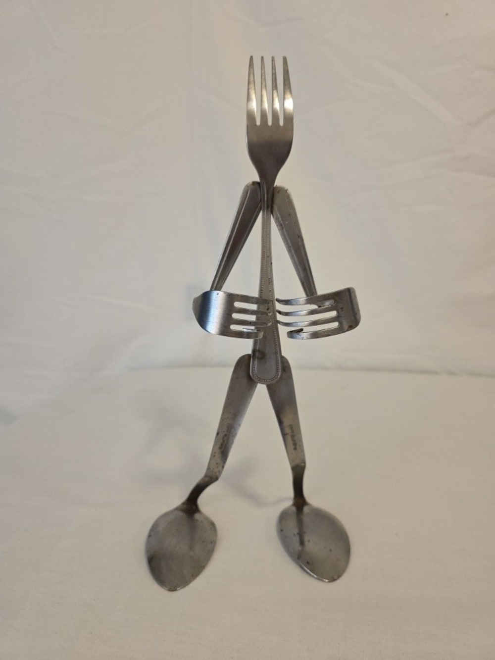 Metal Forked Up Art Sculpture Salt Pepper Holder Unique Made From Forks Spoons
